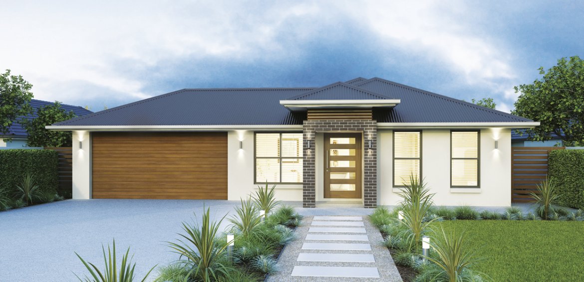 Mode 224 Single Storey Home Design with Light Façade and Dark Roof